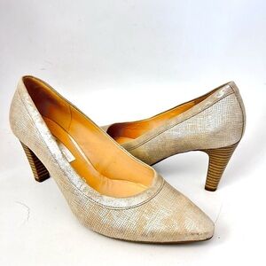 GABOR White Gold Metallic Fabric and Leather Pumps Size uk 5 us 7.5